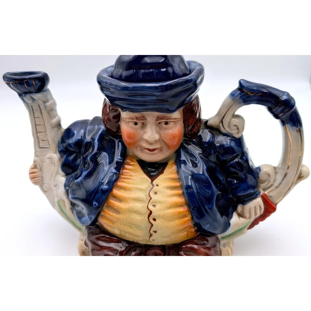 Vintage Ceramic Toby Jug Teapot Blue Coat Yellow Waistcoat Character Pot